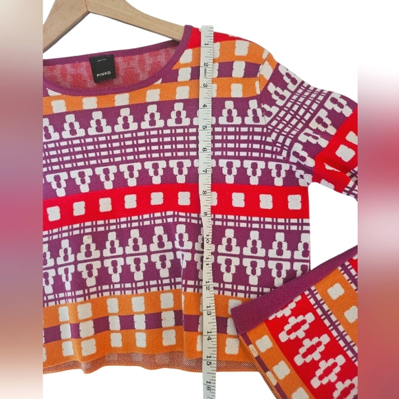 Pinko Colorful Contemporary Italian Cropped Pullover 70s Hippie Sweater, Size S - Picture 6 of 7